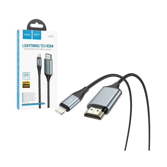Cable Hoco UA15 para Lightning a HDMI 2m Gris Metálico Cable Hoco UA15 para Lightning a HDMI 2m Gris Metálico